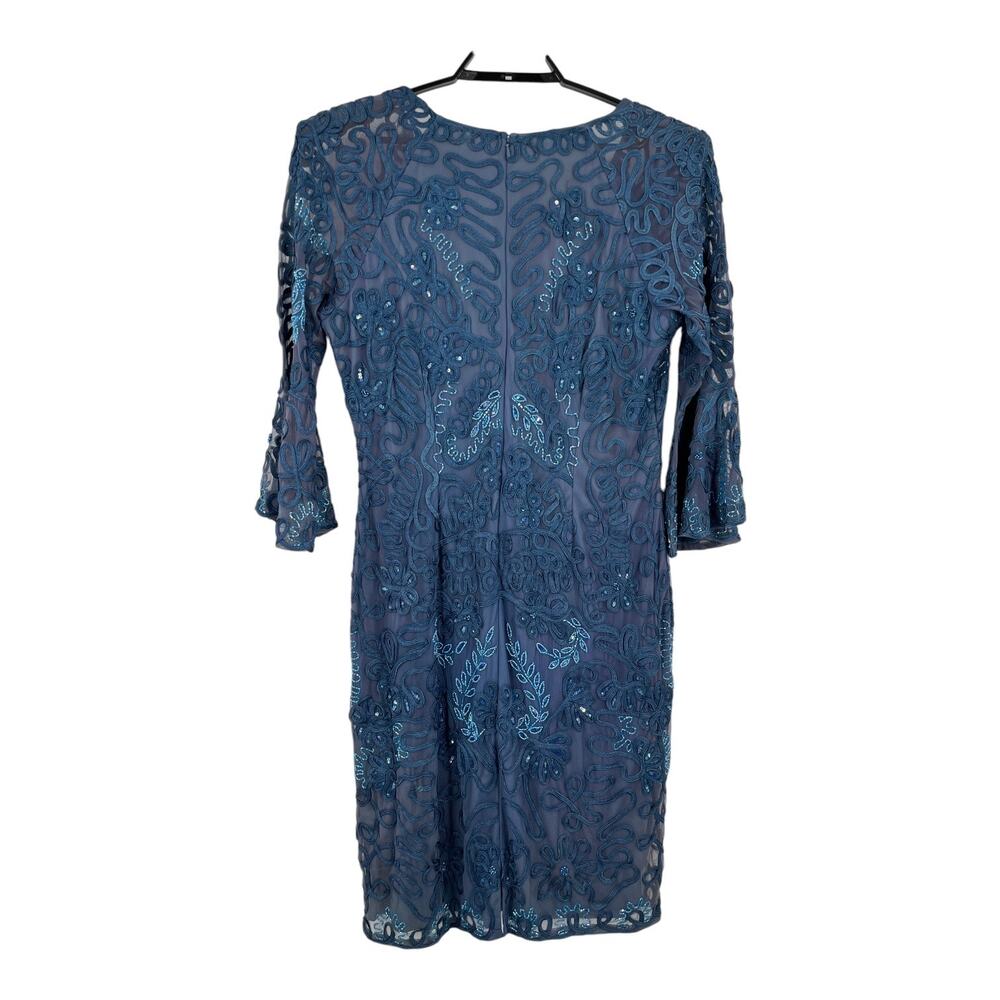 JS Collection Dress Bell sleeve soutache cocktail blue size 16 DEFECT - Picture 4 of 9